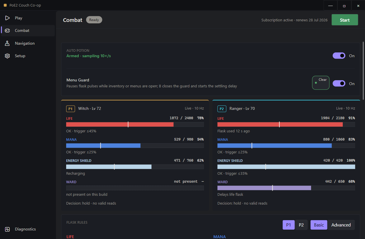 Auto Potion and combat automation controls